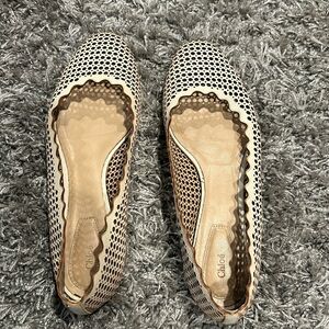 Chloe mesh scalloped cream colored ballet slippers